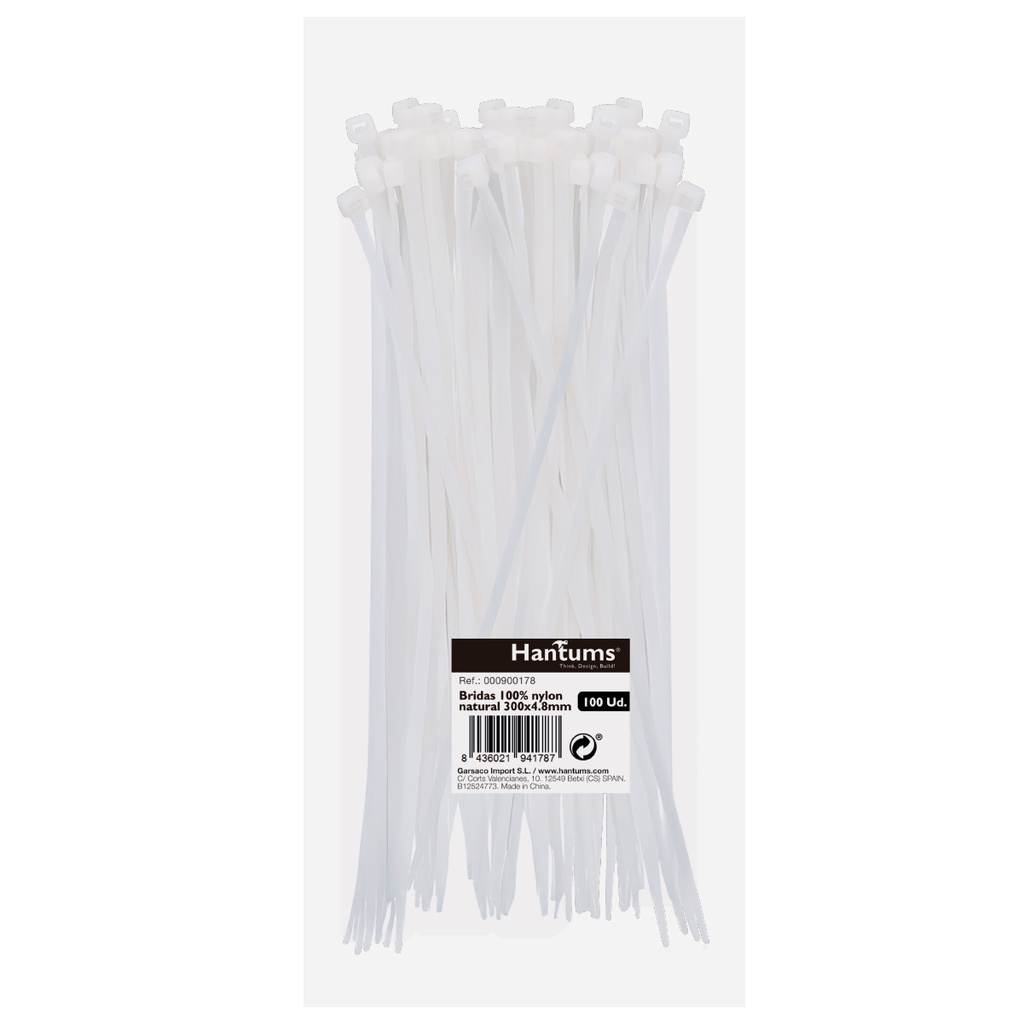 Bolsa 100u bridas 100_ nylon 300x4.8mm Natural